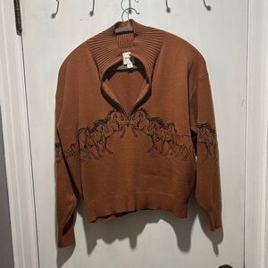 Anthropologie Maeve Montana horses quarter zip sweater
